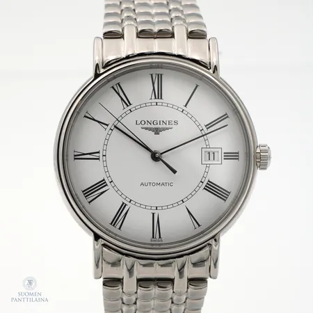 Teräsrannekello, Longines, Presence, Automaatti, rungon Ø 38mm, ref.L49214116, hihnan pituus 205mm,  kaiverrettu, laatikko, jatkopalat ja takuukortti, takuukortti päiväys 02.02.2023