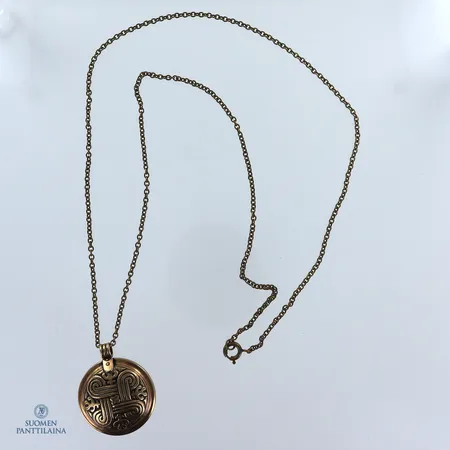 Kaulakoru, pituus 60cm, leveys 1mm, korkeus 34mm, Hannun vaakuna, Kalevala, pronssi.