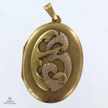 Kuvioitu medaljonki-riipus, painaumia, korkeus 48mm, 750br,  Paino: 15,9 g