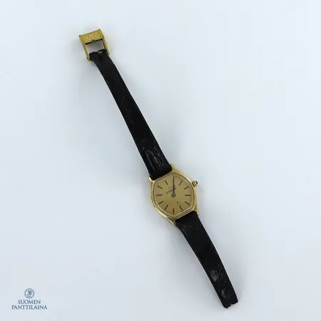 Kultarannekello Eterna, Quartz, patteri loppu, Ø20mm, kaiverrettu, viallinen nahkaranneke, 750br,  Paino: 14,1 g