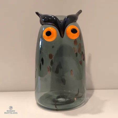 Lasilintu, Sarvipöllö, Iittala, design Oiva Toikka, signeeraus O.Toikka Iittala, 110 x x175 mm,  alkuperäinen laatikko