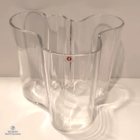 Aalto-maljakko Iittala, kirkas, laser-kaiverrus Alvar Aalto Iittala, korkeus 160mm