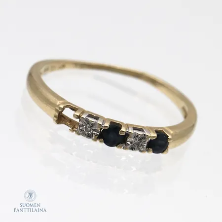 Kivisormus timanteilla 2xn0.005ct, yksi kivi puuttuu, koko 17, 585br,  Paino: 1,2 g