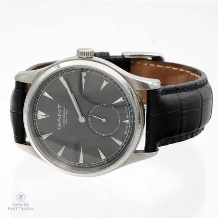 Teräsrannekello, lasissa kevyitä naarmuja, Gant, quartz, rungon Ø 42mm, nahkarannneke,