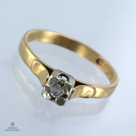 Timanttisormus 1x.0.05ct, koko 17, 750 kelta- valkokulta Paino: 2,5 g
