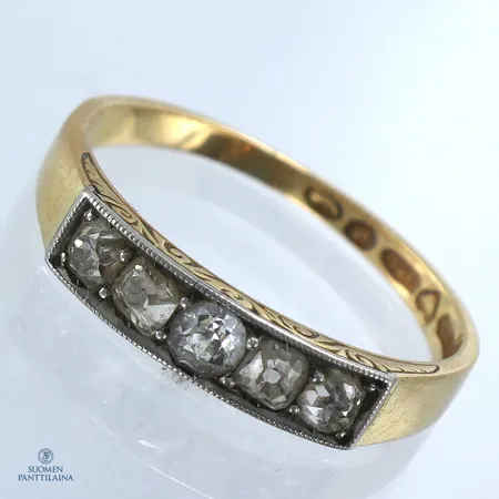 Timanttisormus 5xn.0.06ct vanhahiontaisia, koko 17½, 750 kelta- ja valkokulta,  Paino: 2,8 g
