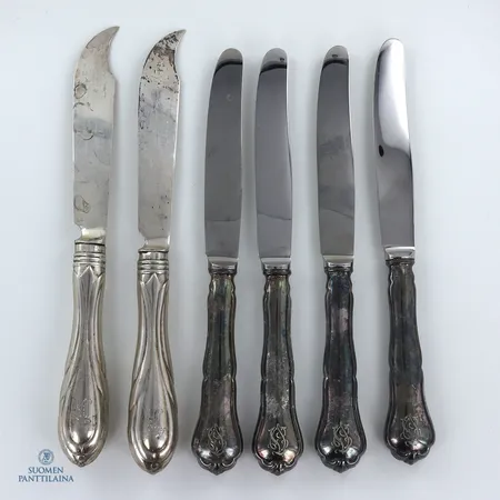 Kuusi veistä, kaiverrettu, pituudet170-180mm, 813br,  Paino: 256,2 g