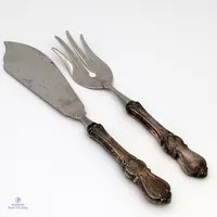 Kakkuhaarukka ja -veitsi, Romantiikka, kaiverrettu, pituus 210mm ja 245mm, 830br Paino: 123 g