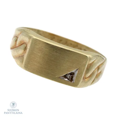 Kantasormus timantilla 1xn.0.005ct, kaiverretttu, koko 19½, 585,  Paino: 2,1 g