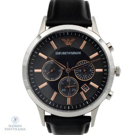 Teräsrannekello Emporio Armani, AR-11431, taulun Ø 43mm, Quartz, nahkarannekkeella.