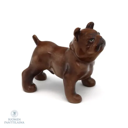 Eläinfiguuri, käsinmaalattu, Arabia, Lea von Mickwitz, Buldoggi, korkeus 11cm
