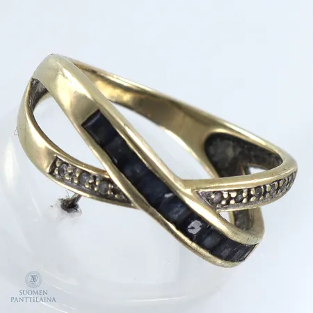 Kivisormus timanteilla 9xn.0.005ct, koko 17, 375br,  Paino: 2,6 g