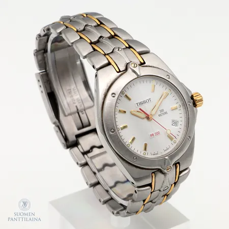Teräsrannekello Tissot Pr 200, 200 meters, p160/260, quartz, pientä käytön jälkeä, rungon Ø36.5mm, teräsrannekkeen pituus 190mm, 
