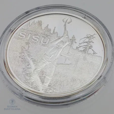 Hopeamitali, Sisu, Suomalainen, 925, .  Paino: 20,2 g