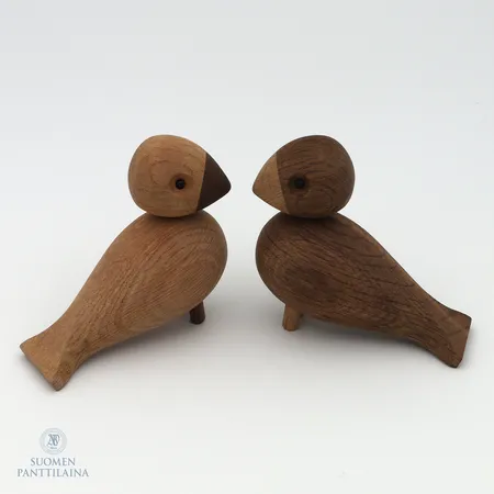 Kaksi puufiguuria, Kay Bojesen, Tanska, "Love Birds", korkeus 85mm, 