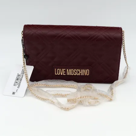 Nahkainen käsilaukku Love Moschino, mitat 22x15x6cm, viininpunainen.