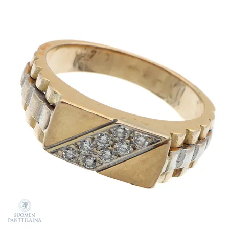 Kantasormus timanteilla 8xn.0.02ct, koko 18¾, 750 kelta- ja valkokulta,  Paino: 7,3 g