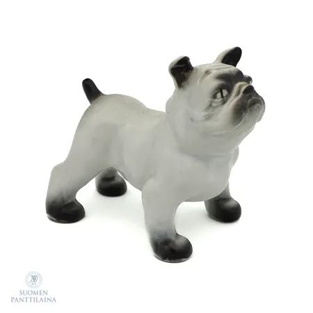 Eläinfiguuri Arabia, käsinmaalattu, Lea von Mickwitz, Buldoggi, korkeus 11cm