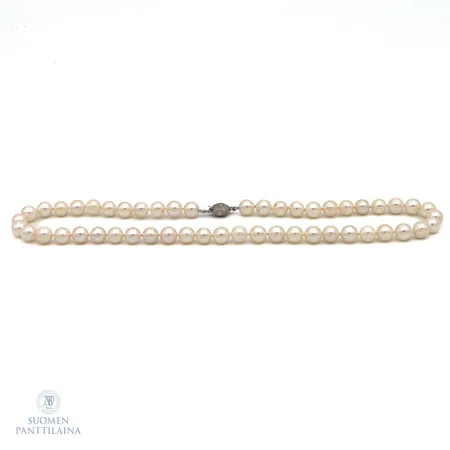 Helmikaulanauha timanttilukolla 1xn.0.005ct, helmen Ø 7,5mm, pituus 40cm, 585br valkokulta Paino: 274,4 g