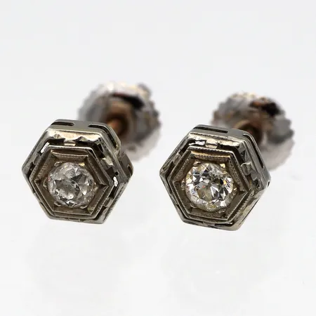Timanttikorvakorut 2xn.0.15ct, Ø 6,5mm, ruuvitaustat, 585br valkokulta Paino: 1,6 g