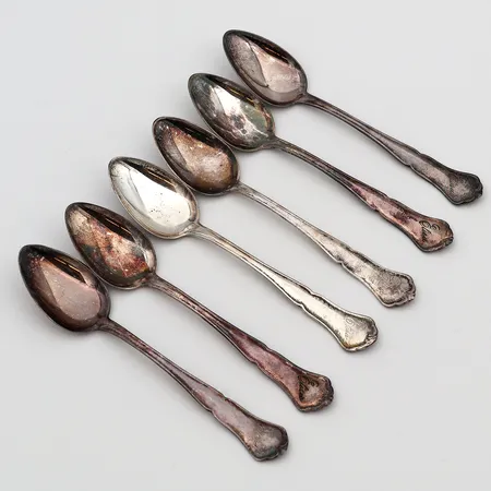 Kuusi kahvilusikkaa, Chippendale, pituus 117mm, kaiverrettu, 830, Paino: 75,5 g