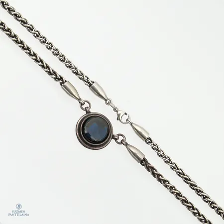 Kaulakoru, Kalevala Koru, Spektroliitti-kääty, ketjun pituus 45,5cm, riipuksen Ø 20mm, 925br,  Paino: 33,3 g