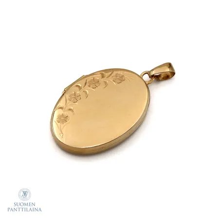 Medaljonki-riipus, korkeus 33mm, leveys 29mm, kaiverrettu, 585, Paino: 3,6 g