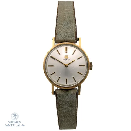 Kultarannekello, Tissot, mekaaninen, Ø 25mm, lasissa naarmuja, nahkaranneke, 585br,
