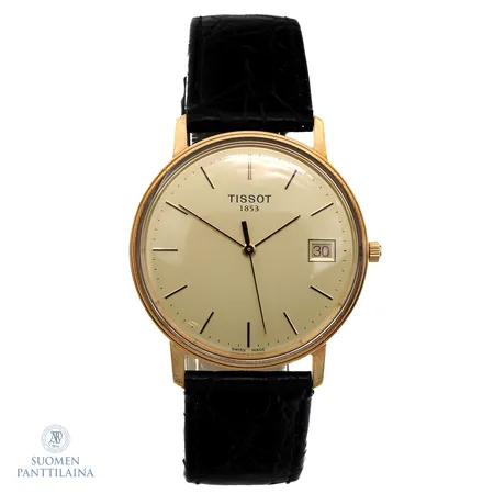 Kultarannekello, Tissot, quartz:paristo loppunut, rungon Ø 33mm, takana kaiverrus "Fortum", 585br, laatikko