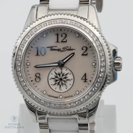 Teräsrannekello Thomas Sabo, Quartz, WA0168-210-202-3, rungon Ø33.5mm, keraaminen/teräsrannekkeen pituus 170mm, patteri loppunut, laatikko. 