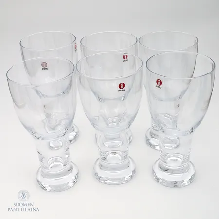 Kuusi olutlasia Iittala, Verna Maxi, korkeus 178 mm ja halkaisija 86 mm, 1997-2009