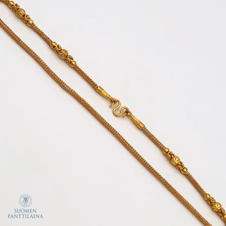 Kaulaketju, pituus 50cm, leveys 3,5-7mm, käytön jälkiä, 965,  Paino: 30,4 g