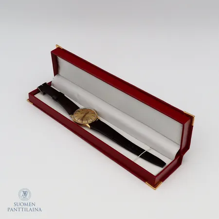 Kultarannekello Wega automaatti, 25-kivinen, 65002, nahkarannekkeella, taulun Ø 33mm, 750br,  Paino: 40,3 g