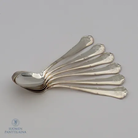 Kuusi kahvilusikkaa, Chippendale, pituus 115mm, 830,  Paino: 72,2 g