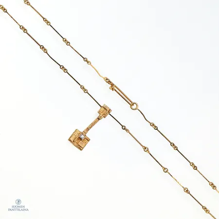 Timanttikaulakoru 1xn.0.02ct 8/8-hiontainen, Lapponia, Björn Weckström "Thai", vuodelta 1975, ketjun pituus 41cm, riipuksen korkeus 26mm, 750,  Paino: 4,8 g