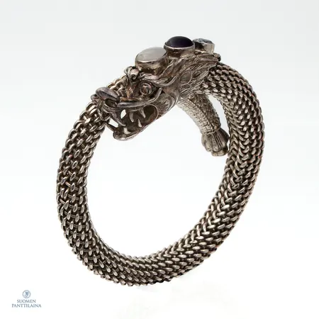 Kivirannekoru, Lohikäärme, yksi kivi viallinen, Ø 57mm, joustava, 925br,  Paino: 117,6 g