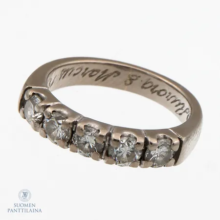 Timanttisormus 5xn.0.18ct, koko 15¾, kaiverrettu, 585 valkokulta,  Paino: 4,6 g