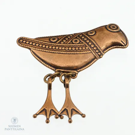 Rintakoru Kalevala Koru, Hattulan Lintu, pituus 53mm, pronssia, neula metallia 