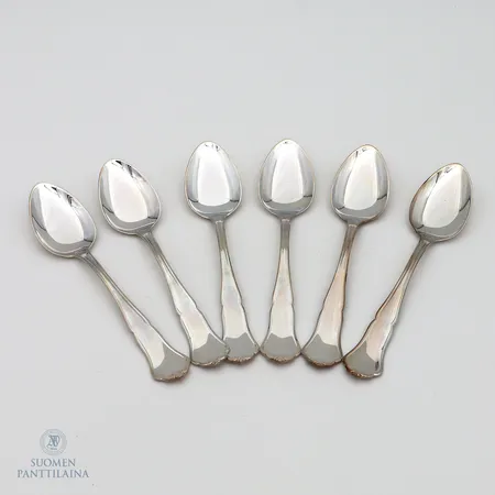 Kuusi kahvilusikkaa, Chippendale, pituus 115mm, 830, Paino: 72 g