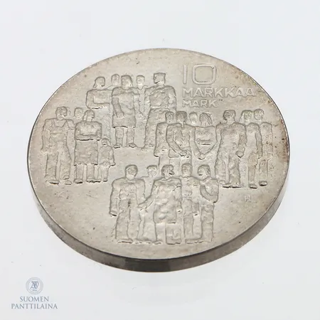 Juhlaraha, Itsenäinen Suomi 60 vuotta, nimellisarvo 10mk, 1917-1977, 500,  Paino: 21,7 g