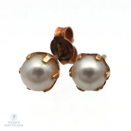Helmikorvakorut, helmen Ø 5mm, toinen tausta puuttuu, 585br,  Paino: 0,8 g