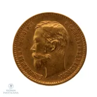 Kultaraha Venäjän Nikolai II, 5 ruplaa, vuodelta 1900, 900,  Paino: 4,3 g