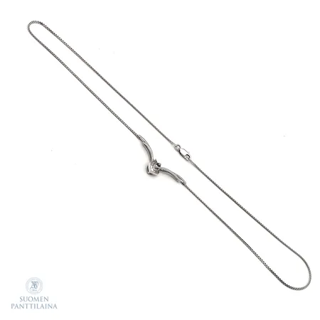 Timanttikaulakoru 17xn.0.02ct baguette 1xn.0.005ct briljant, pituus 41cm, 750 valkokulta,  Paino: 4,1 g