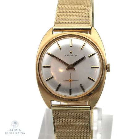 Kultarannekello Zenith, Swiss Made, manuaalinen, käytön jälkiä, rungon Ø33.5mm, runko 750, ranneke 585, kultarannekkeen pituus 195mm,  Paino: 65,9 g