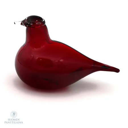 Lasilintu Iittala, Tirri -punainen, signeeraus O. Toikka Nuutajärvi, koko 80x120mm, laatikko 