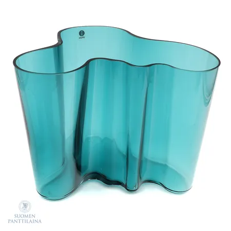 Aalto-maljakko, laserkaiverrus Alvar Aalto, Turkoosi, korkeus 160mm. 