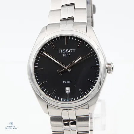 Teräsrannekello Tissot 1853 PR100, quartz, rungon Ø39mm, rannekkeen pituus 150mm,  ref. T101410A, käytön jälkiä