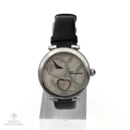 Teräsrannekello Salvatore Ferragamo, FE2 071602811090, taulun Ø 39mm, quartz; paristo loppunut, kehässä pieniä käytön jälkiä.