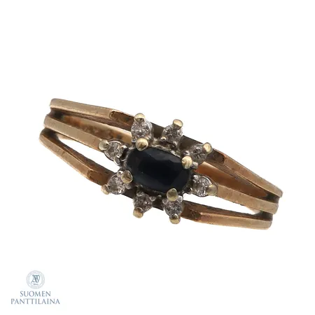 Sinisafiirisormus timanteilla 8xn0.005ct, koko 16½, leveys 2-8mm, 585br, Paino: 3,3 g