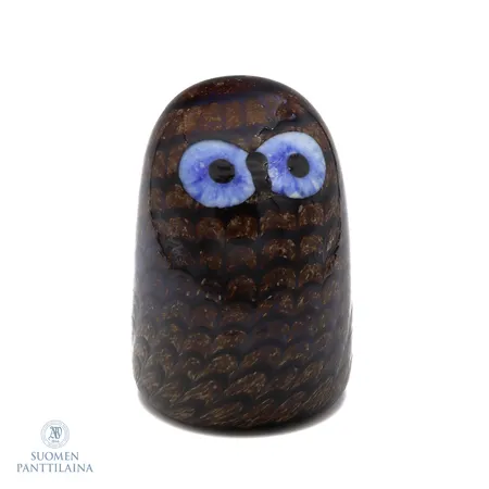 Lasilintu Iittala, Pikku Pöllö, mitat 75x105mm, signeeraus Oiva Toikka, alkuperäinen laatikko.